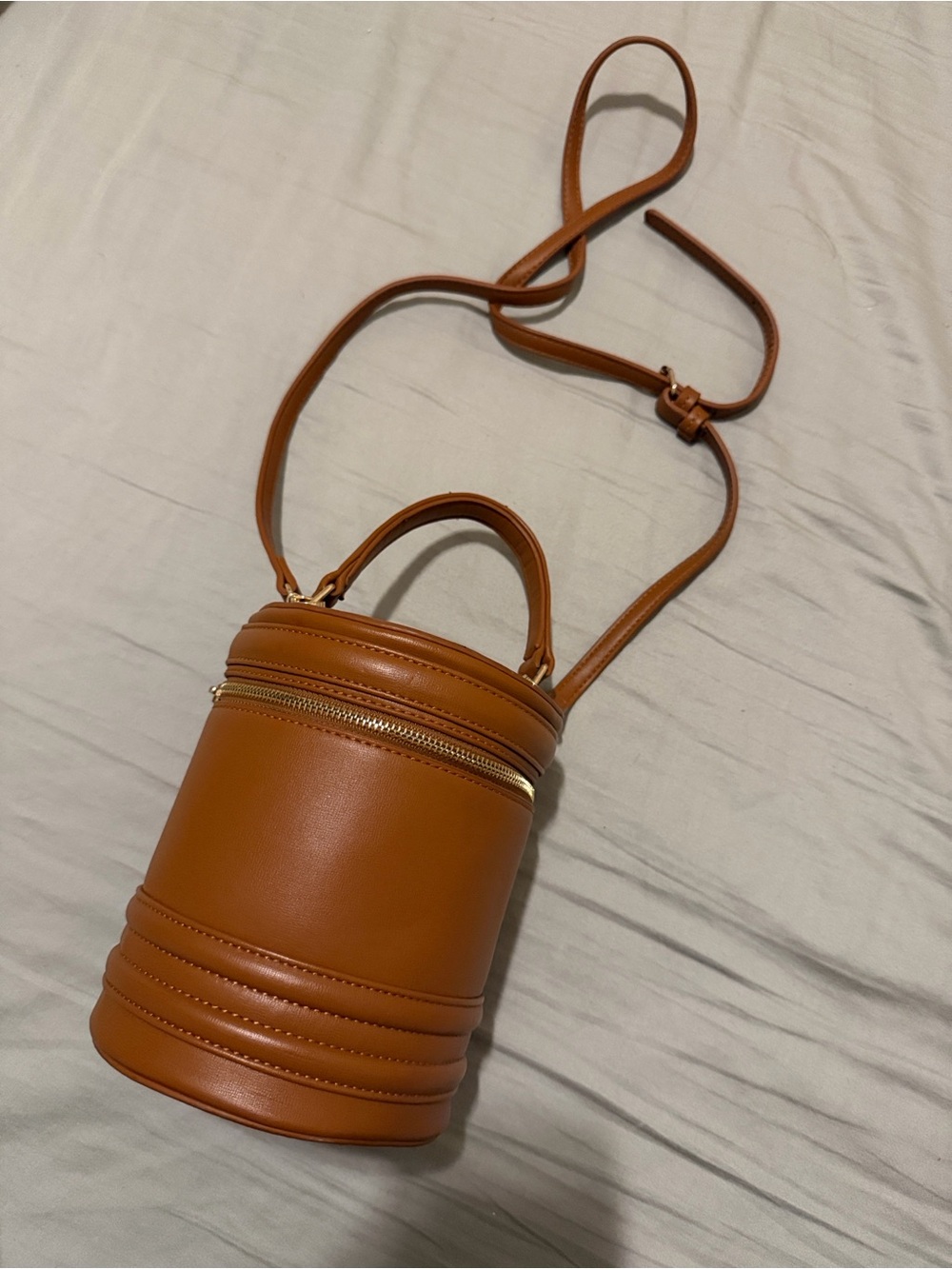 Brown Vegan Leather Cylinder Crossbody Bag